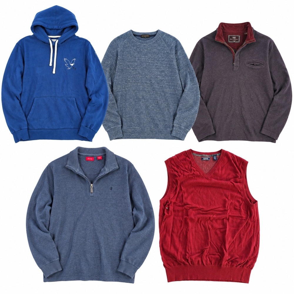 Mixed Brands Lot of 5 Men's L Sweatshirts, Sweaters & Pullovers Izod Cotton Blue